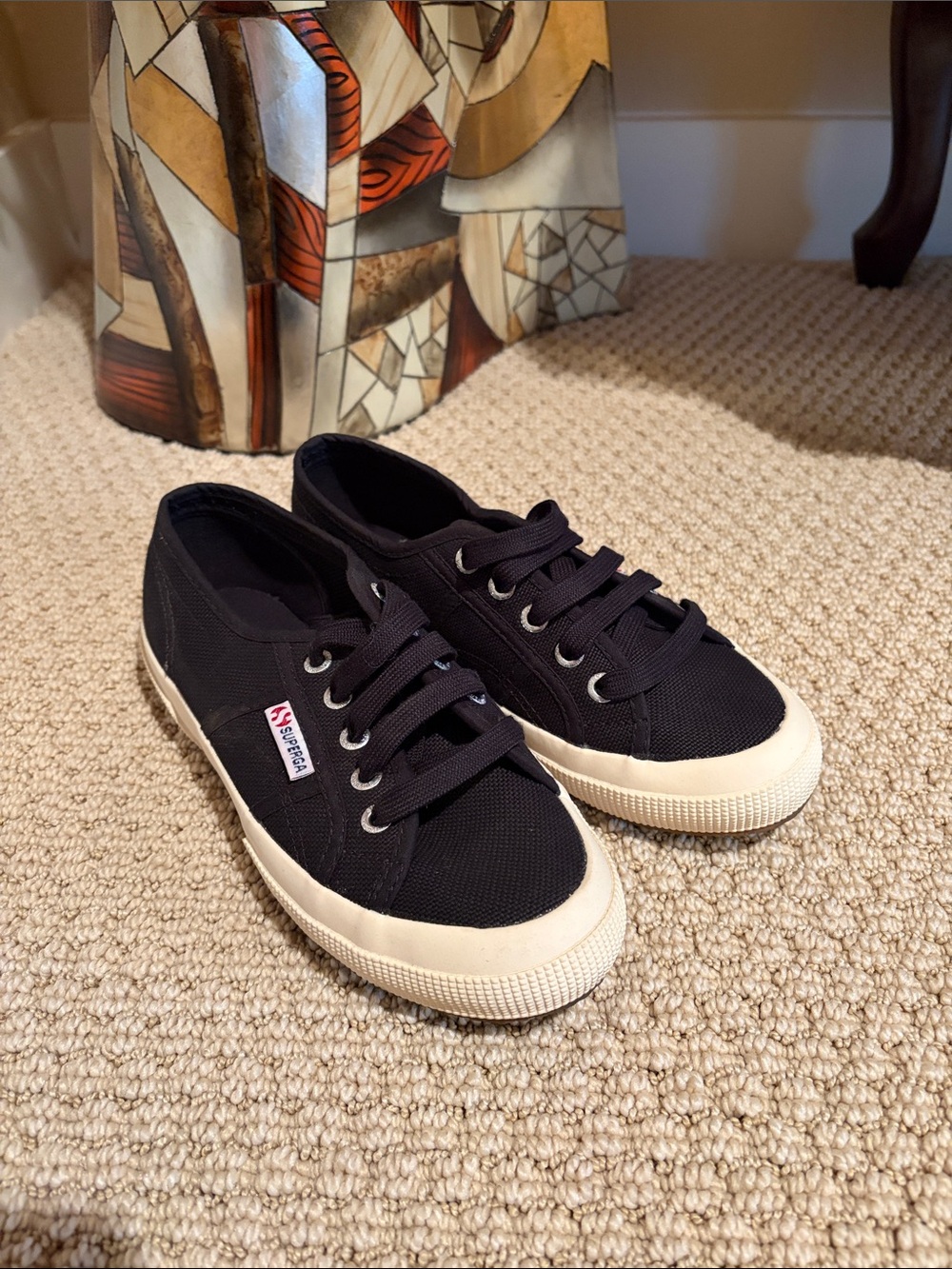 Superga Black Canvas Low-Top Sneakers with Cream Sole Size 5/35